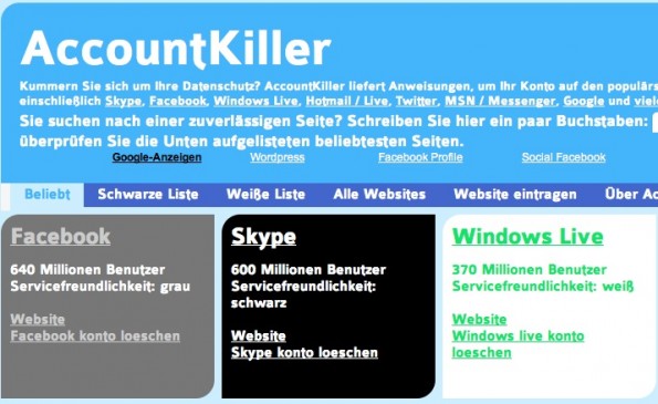AccountKiller sc 595x365 AccountKiller: Accounts bei Facebook, Twitter, Google & Co. löschen leicht gemacht