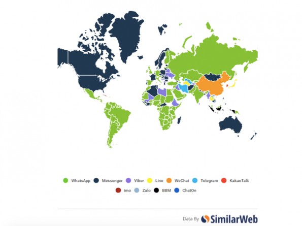 Die Weltkarte der populärsten Messenger. (Grafik: Similar Web)