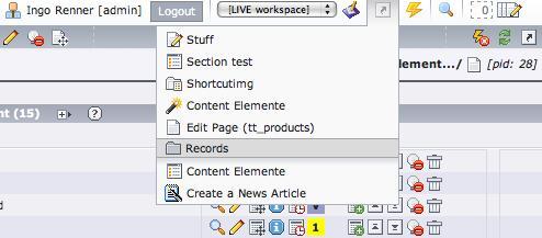 Die neue Toolbar am oberen Rand des Backends vereinfacht den Zugriff auf wichtige und häufig genutzte TYPO3-Funktionen.