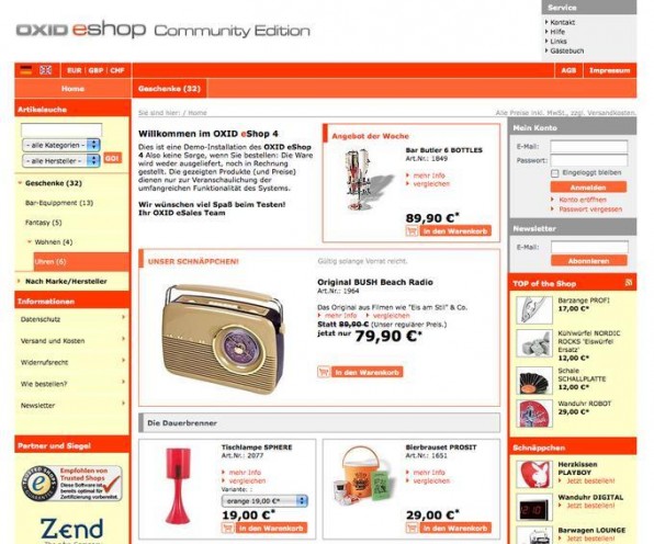 Das einfache Aufsetzen eines Dummy-Shops mit wenigen Klicks macht die Funktionen des eShops für Neueinsteiger greifbar. Das einfache Aufsetzen eines Dummy-Shops mit wenigen Klicks macht die Funktionen des eShops für Neueinsteiger greifbar.
