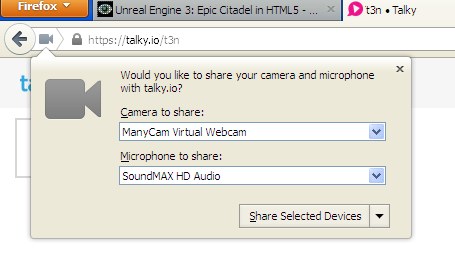 Firefox: Dank WebRTC kann man Webcam und Mikros ohne Plug-Ins nutzen. (Screenshot: Mozilla Firefox 22)