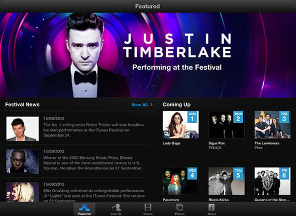 iTunes-Festival 2013: Die Konzerte lassen sich auch direkt über die iOS-App anschauen. (Screenshot: iTunes)