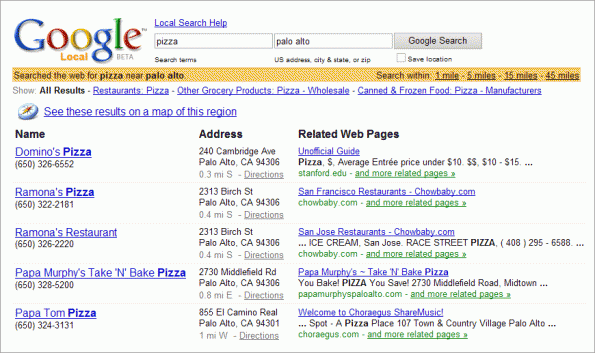 Das erste Design von Google Local. (Quelle: googlepress.blogspot.de)