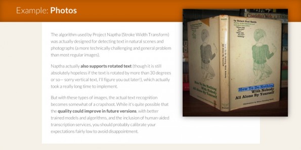 Project Naptha: Das Plugin erkennt auch Texte wie auf dem Foto eines Buchcovers. (Screenshot: Project Naptha)