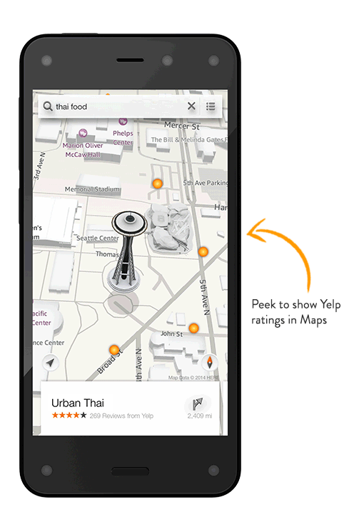 Das Amazon Fire Phone verändert seine Oberfläche wenn der Nutzer seinen Kopf neigt oder das Display neigt. (Quelle: Amazon.com)