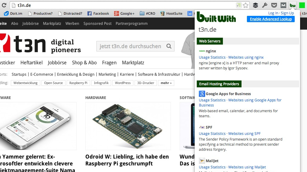 BuiltWith zeigt, mir welchen Diensten der Mitbewerber arbeitet. (Screenshot: t3n.de)
