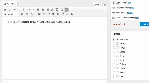 Schneller formatieren mit WordPress 4.3. (Screenshot: WordPress)