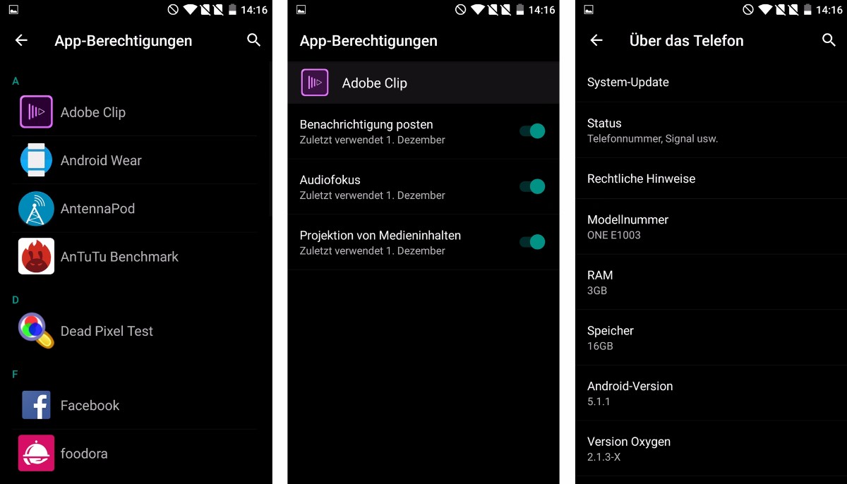 OnePlus X: Oxygen OS basiert auf Android 5.1, besitzt aber schon App-Berechtigungen – ein Marshmallow-Feature.