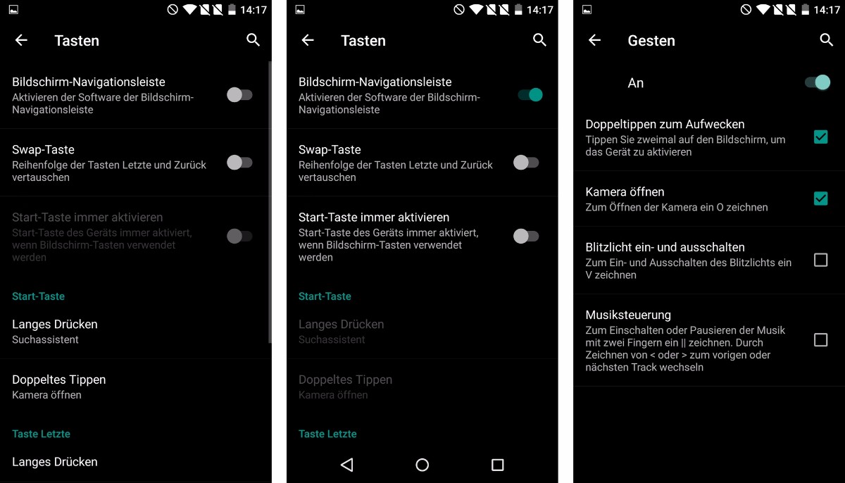 Das OnePlus X kann optional mit oder ohne On-Screen-Tasten genutzt werden. (Screenshots: t3n)
