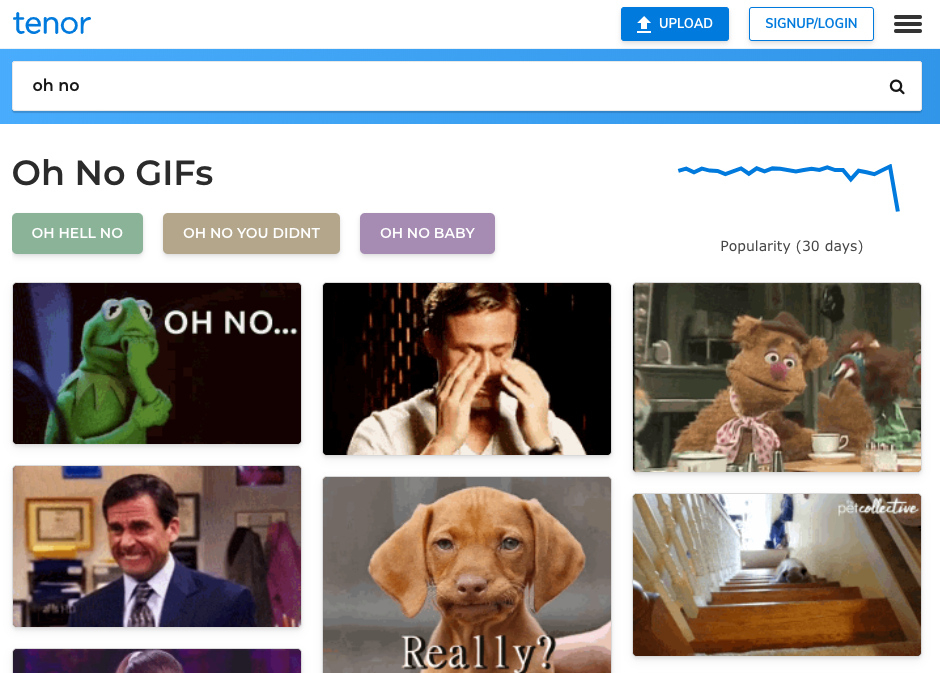 Die GIF-Suchmaschine Tenor gehört mittlerweile zu Google. (Screenshot: Tenor)