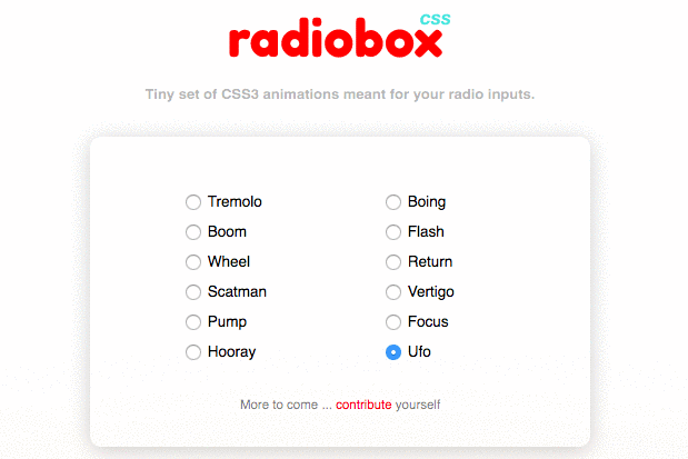 Radiobox.css bringt Bewegung in Optionsfelder. (Animation: 720kb.github.io)