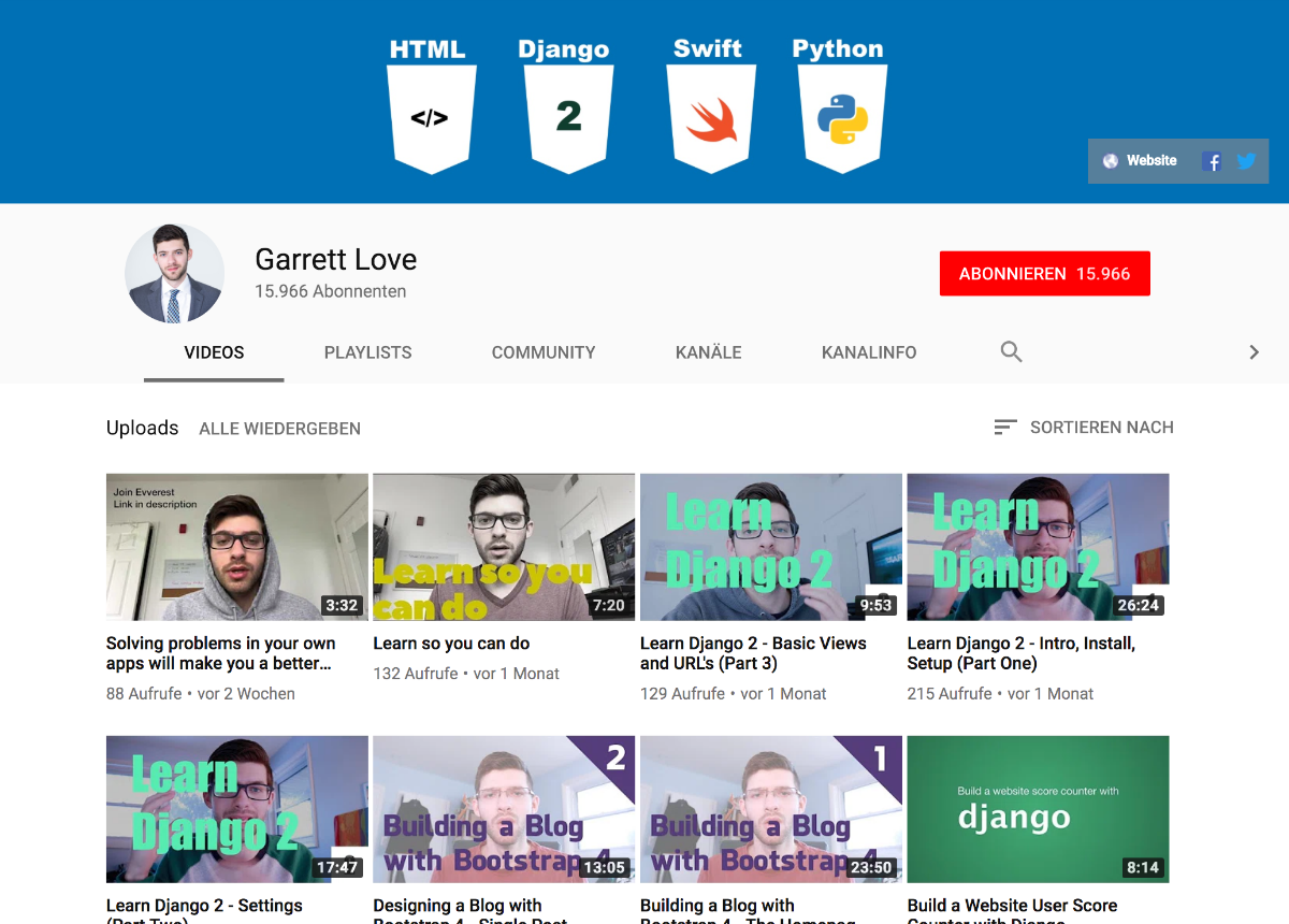 Garrett Love behandelt mit seinen Videos Themen rund um HTML, PHP und Web-Design. (Screenshot: t3n.de)