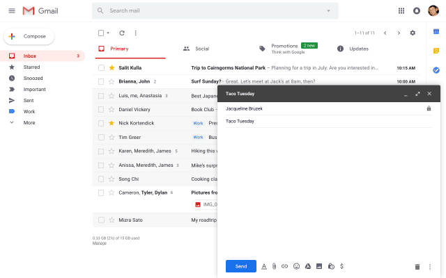 Gmail-Composer Funktion - Bild-in-Bild Funktion für bestmögliche Übersicht im Posteingang