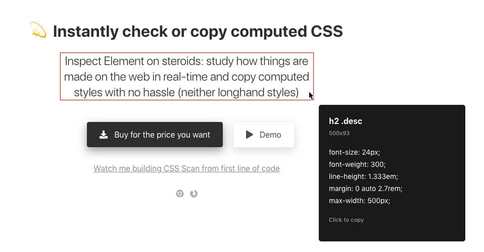 CSS-Scan: Code anzeigen und kopieren mit nur einem Klick. (Screenshot: Guilherme Rizzo)