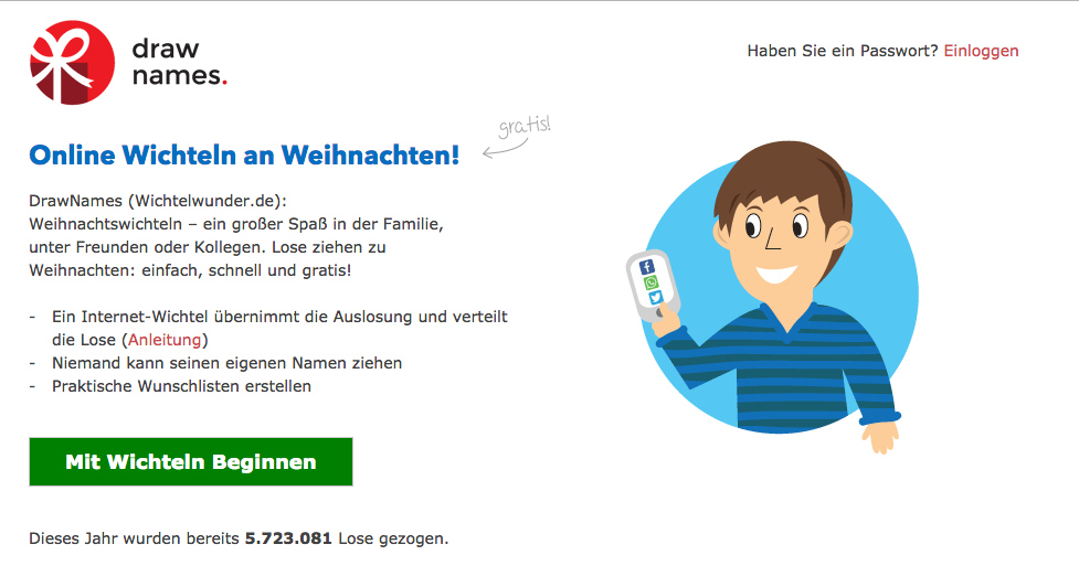 Wichteln: Web-Apps wie Draw Names helfen beim Auslosen der Paarungen. (Screenshot: drawnames.de)