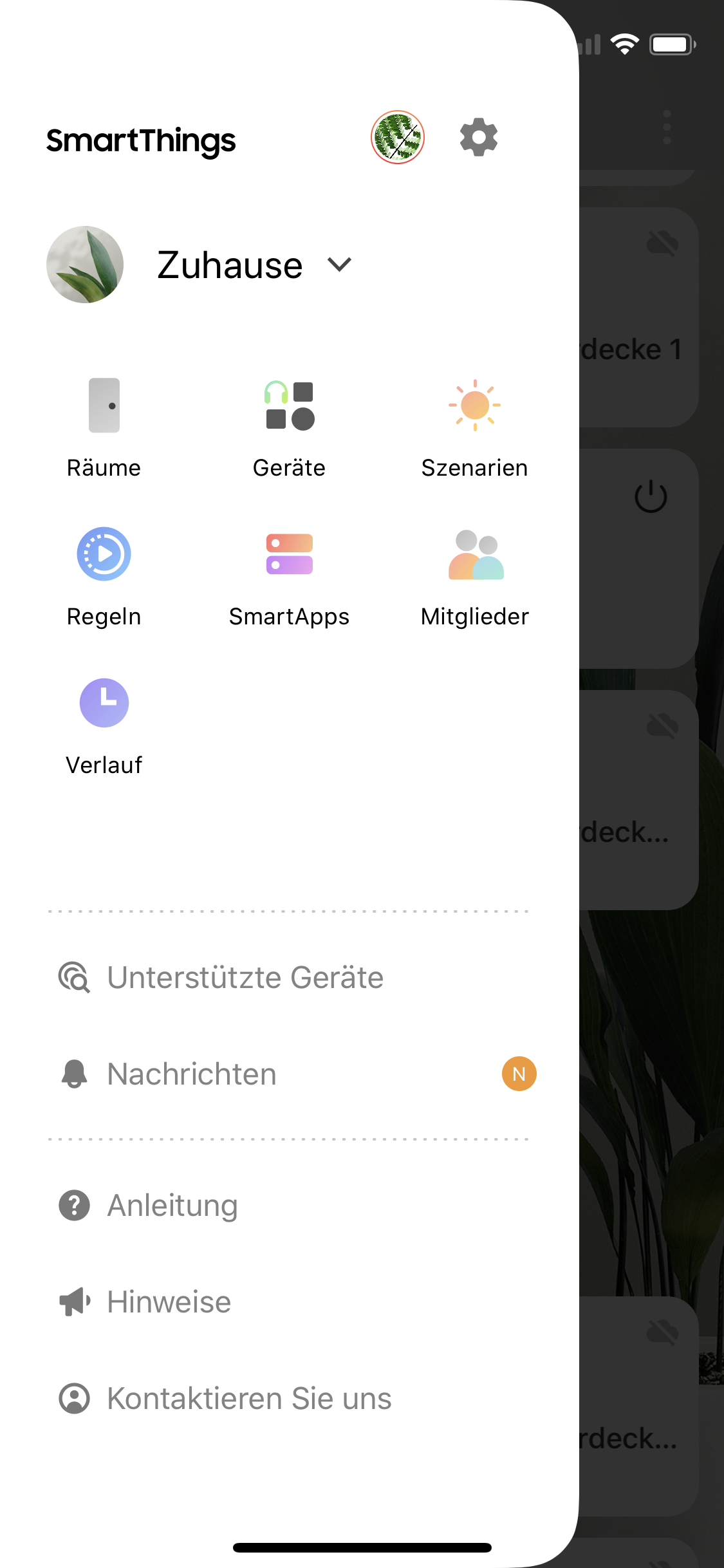 SmartThings-App Seitenmenü