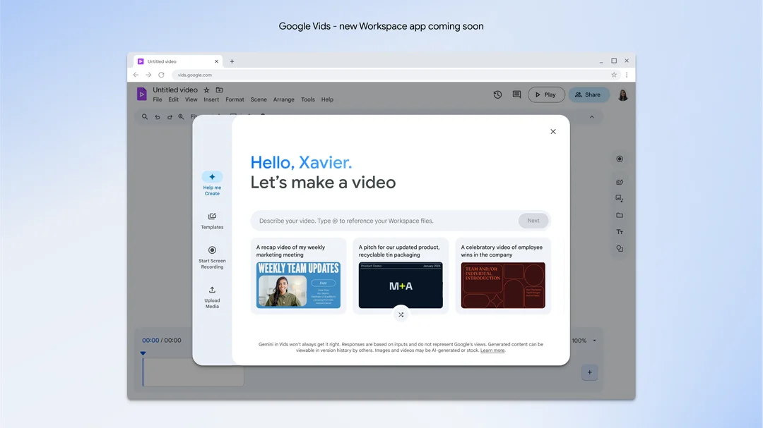 Google Workspace: Mit "Vids" kannst du statt Präsentation einfach ein Video erstellen